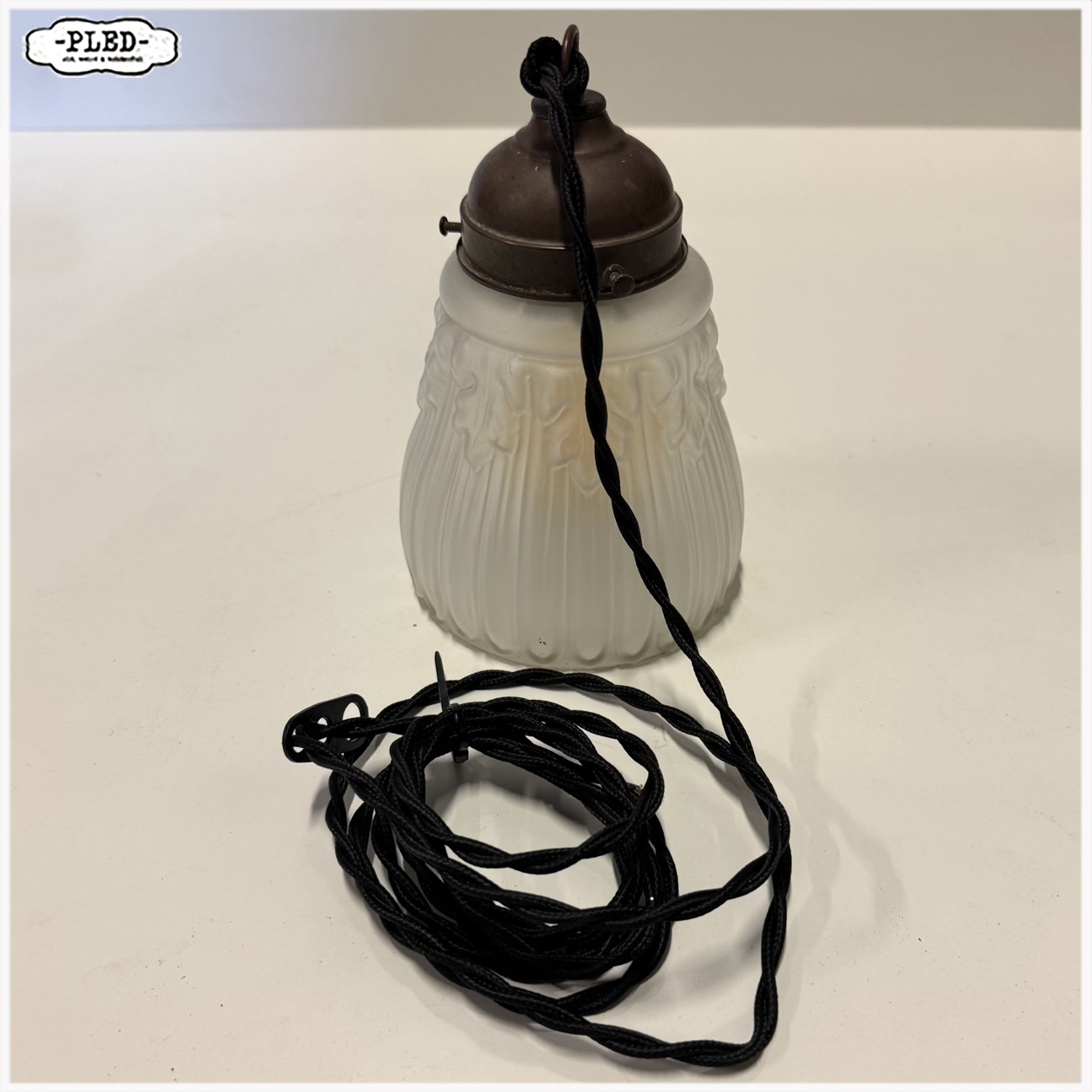 Oud, art deco, frosted glass hanglampje - Afbeelding 9