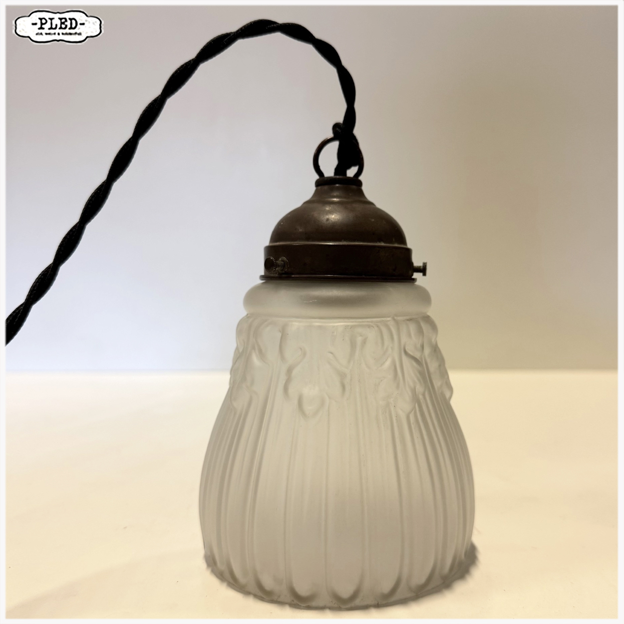 Oud, art deco, frosted glass hanglampje - Afbeelding 8