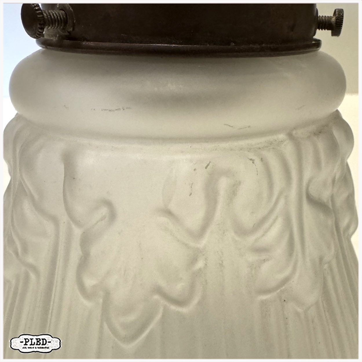Oud, art deco, frosted glass hanglampje - Afbeelding 7