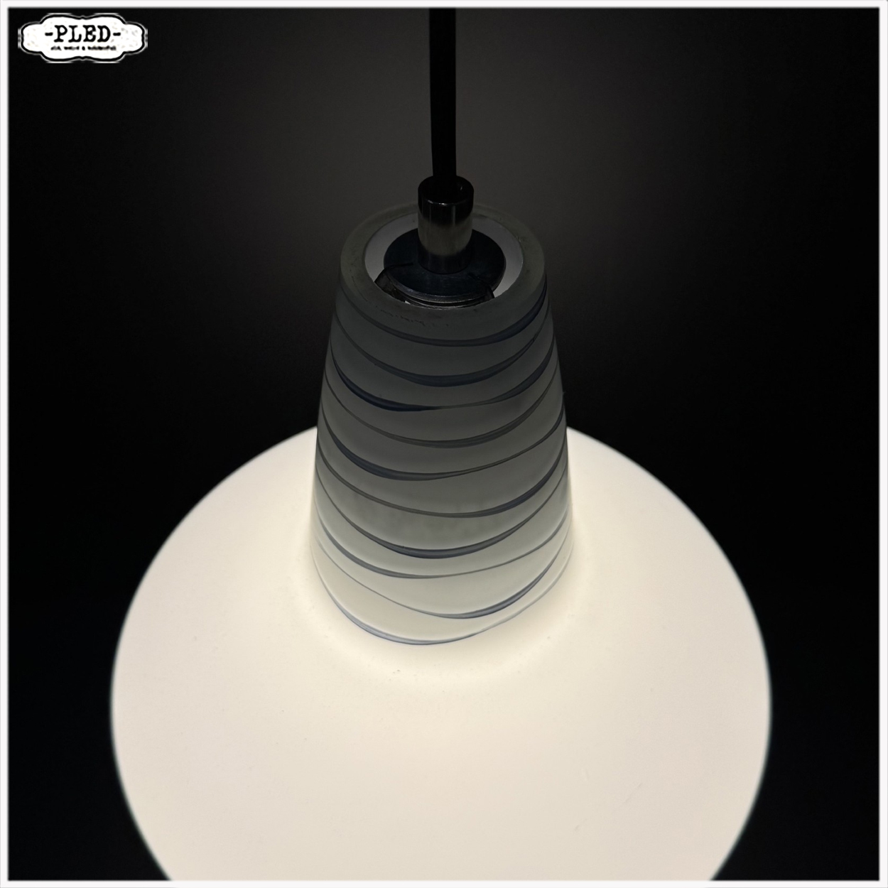 Vintage, matglazen opaline hanglamp - Afbeelding 7