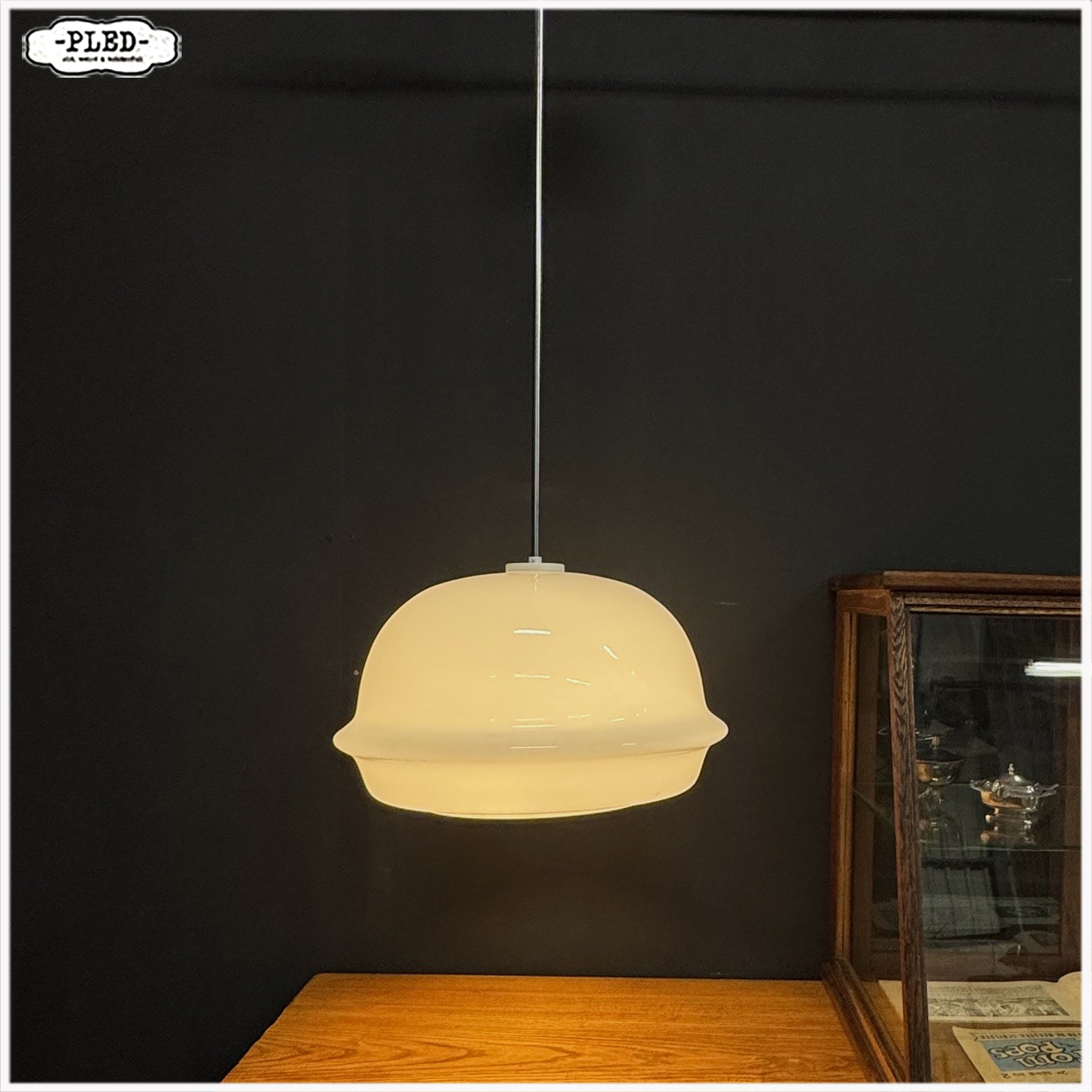 Grote vintage opaline pendellamp, Karel Volf - Afbeelding 2
