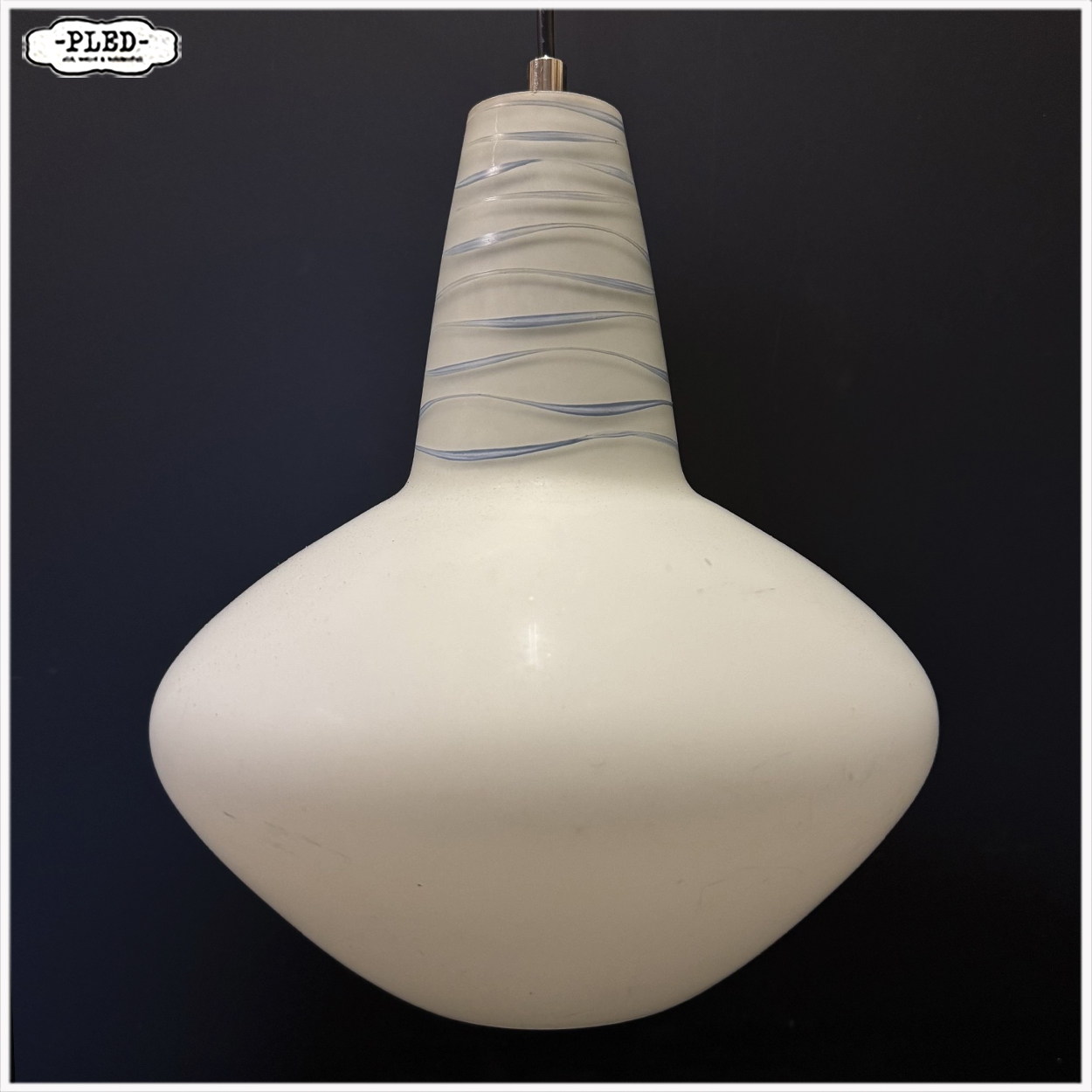 Vintage, matglazen opaline hanglamp - Afbeelding 3