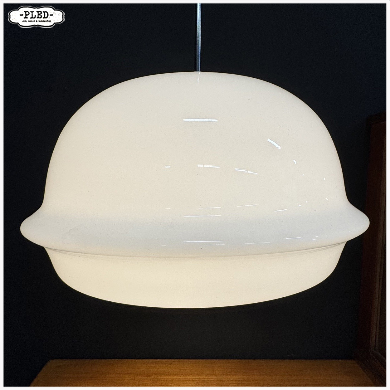 Grote vintage opaline pendellamp, Karel Volf - Afbeelding 9