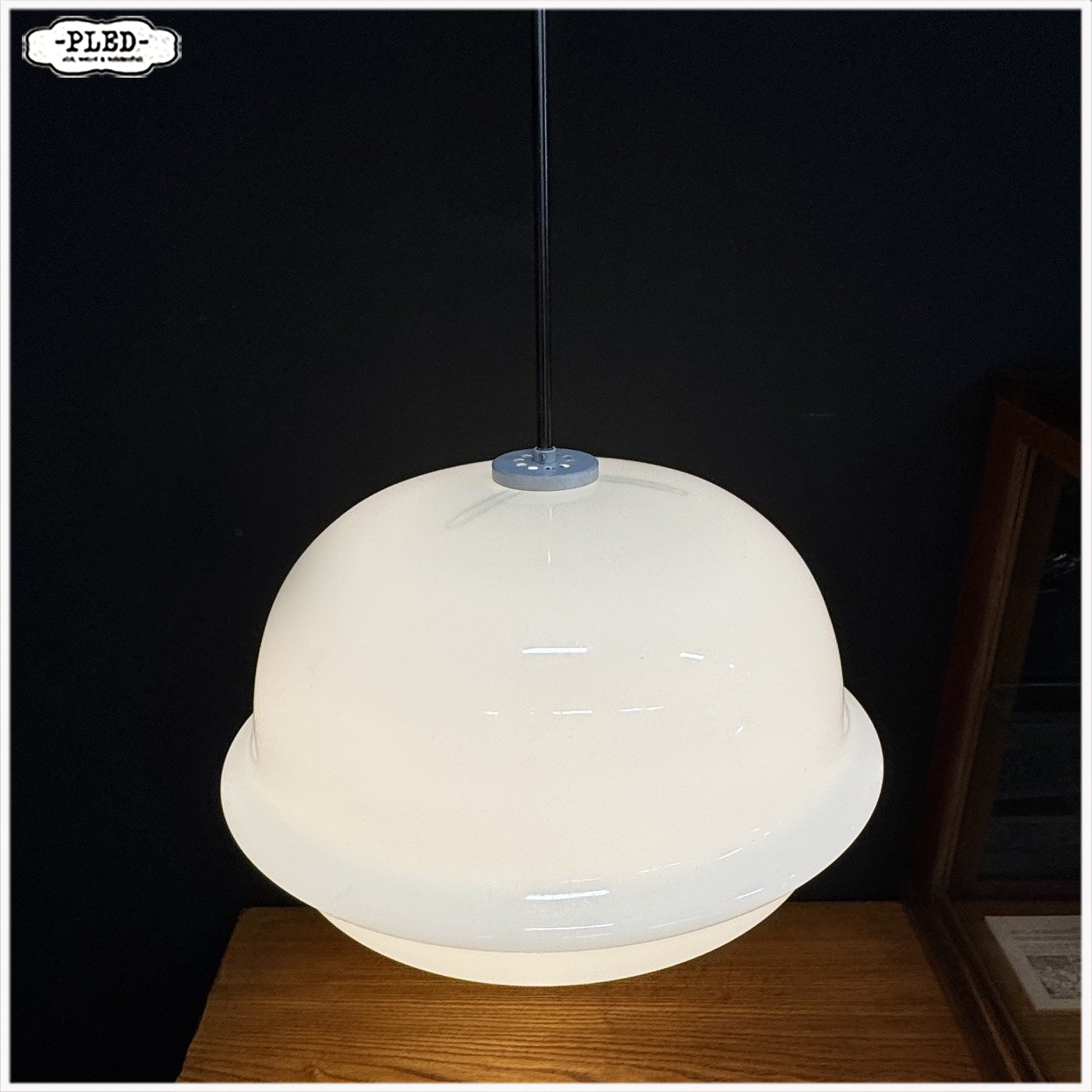 Grote vintage opaline pendellamp, Karel Volf - Afbeelding 10