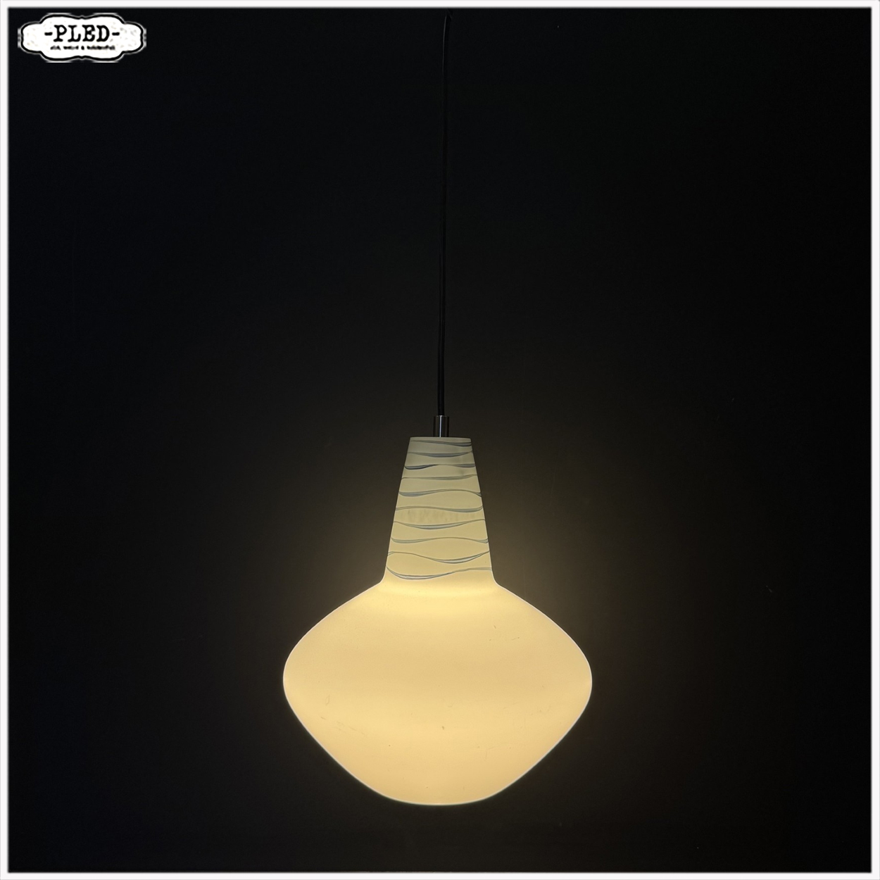 Vintage, matglazen opaline hanglamp - Afbeelding 4