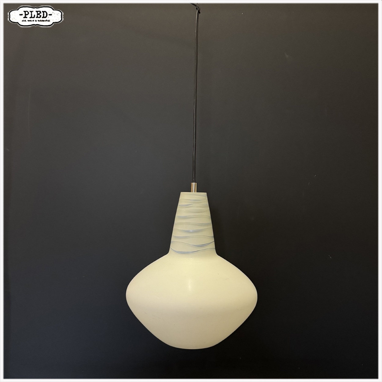 Vintage, matglazen opaline hanglamp - Afbeelding 5