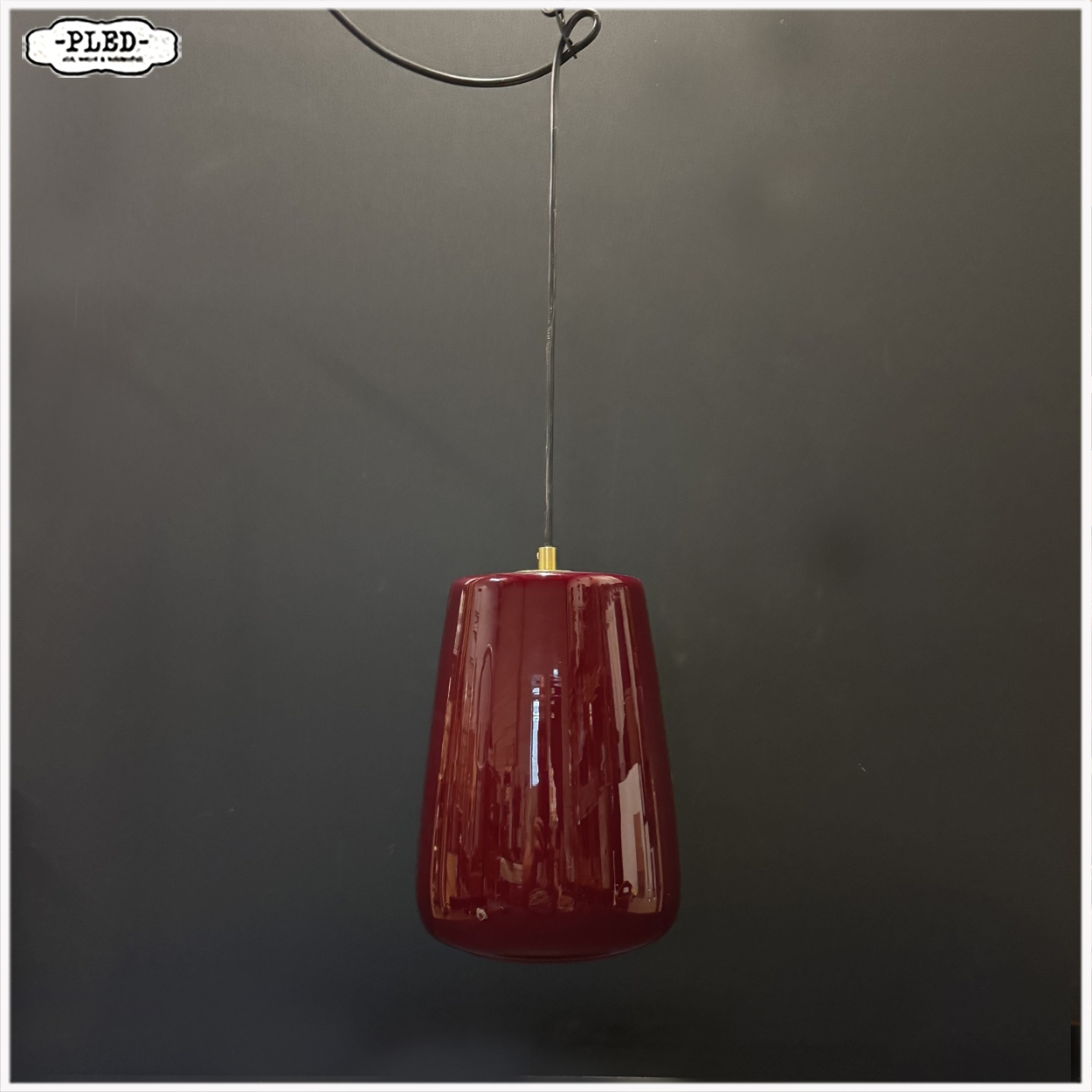 Vintage hanglamp van bordeauxrood glas - Afbeelding 3