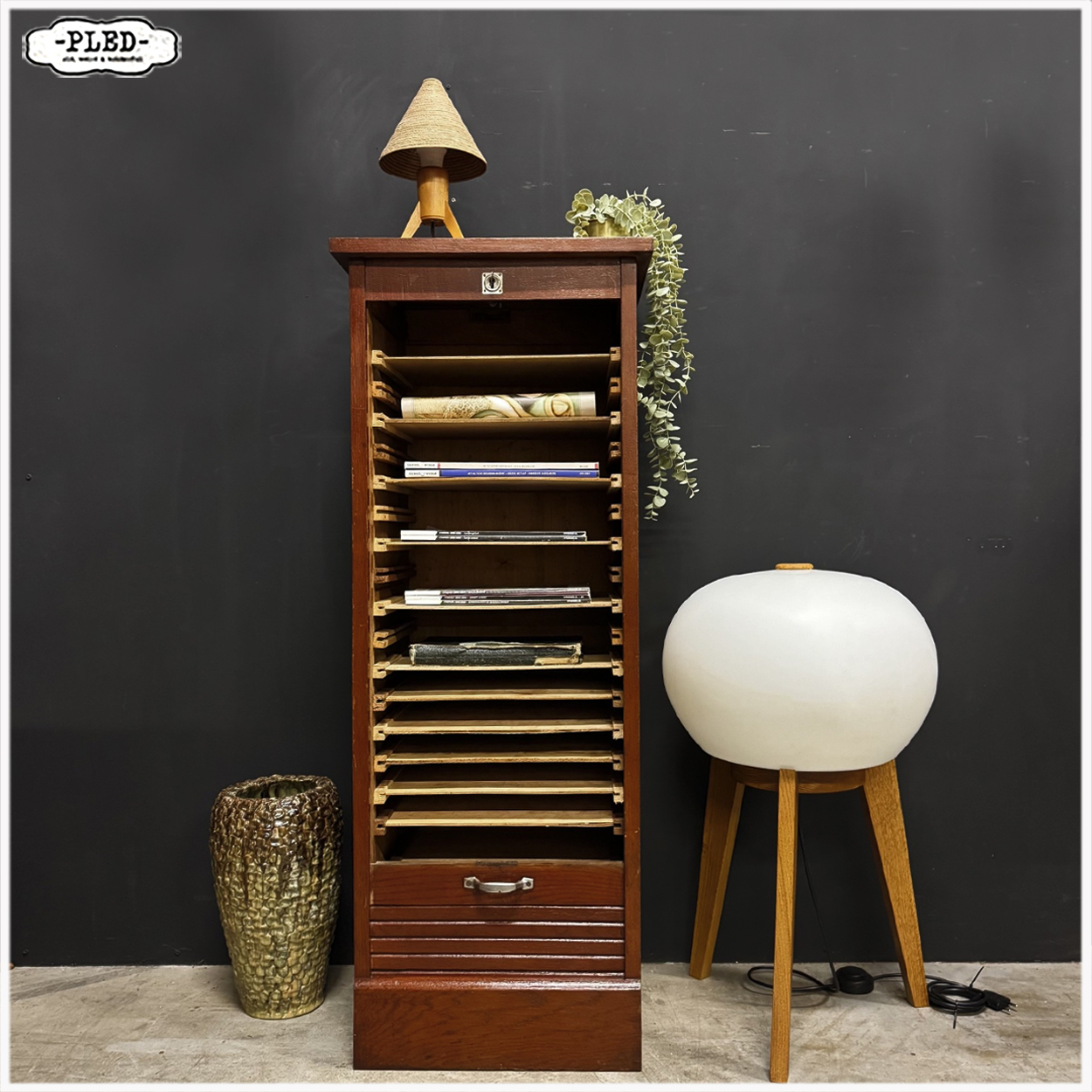 Vintage roldeurkastje, 120 cm hoog - Afbeelding 2