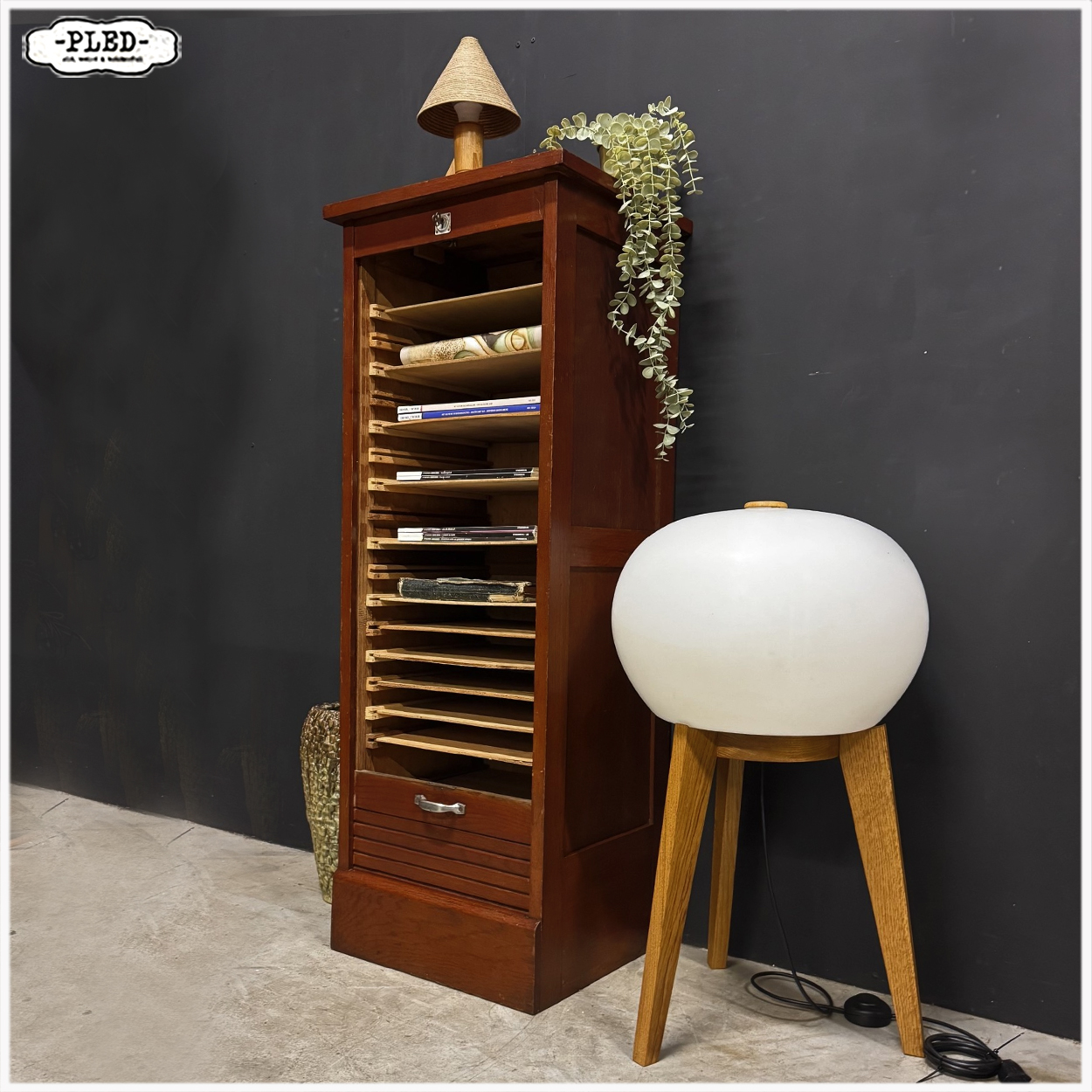 Vintage roldeurkastje, 120 cm hoog - Afbeelding 3