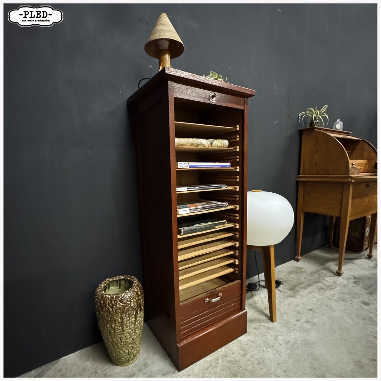 Vintage roldeurkastje, 120 cm hoog - Afbeelding 4