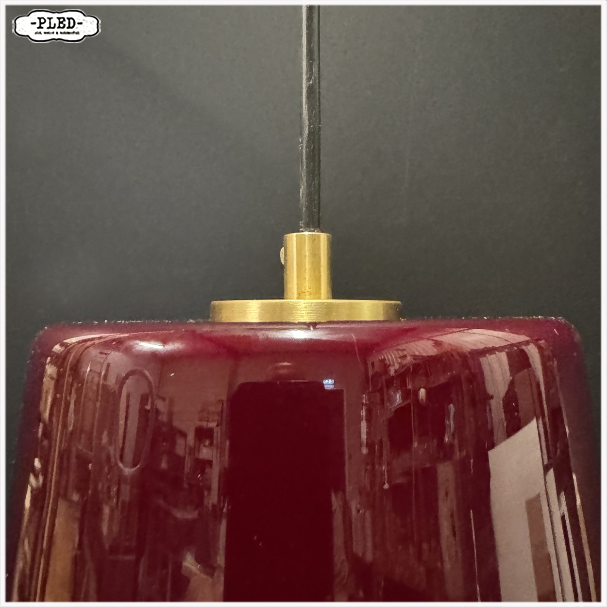 Vintage hanglamp van bordeauxrood glas - Afbeelding 6
